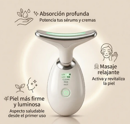 Masajeador facial, para cuello y papada con vibración y LED