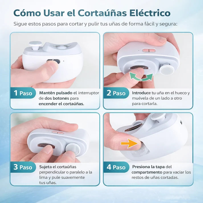 Cortaúñas y Pulidor Eléctrico 3 en 1™ Uñas perfectas en segundos, sin cortes ni esfuerzo.