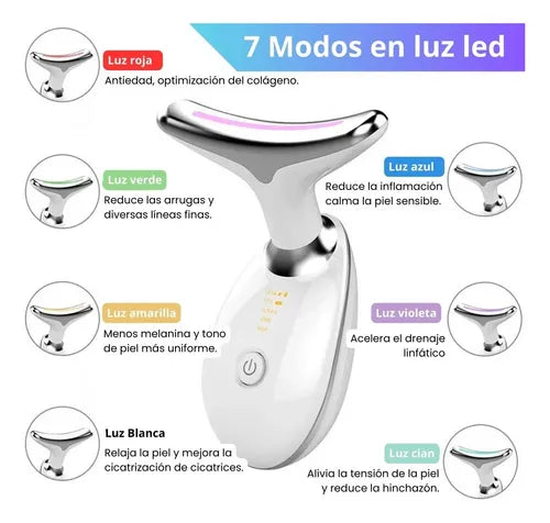 Masajeador facial eléctrico para rostro y cuello con LED, EMS y calor Selora
