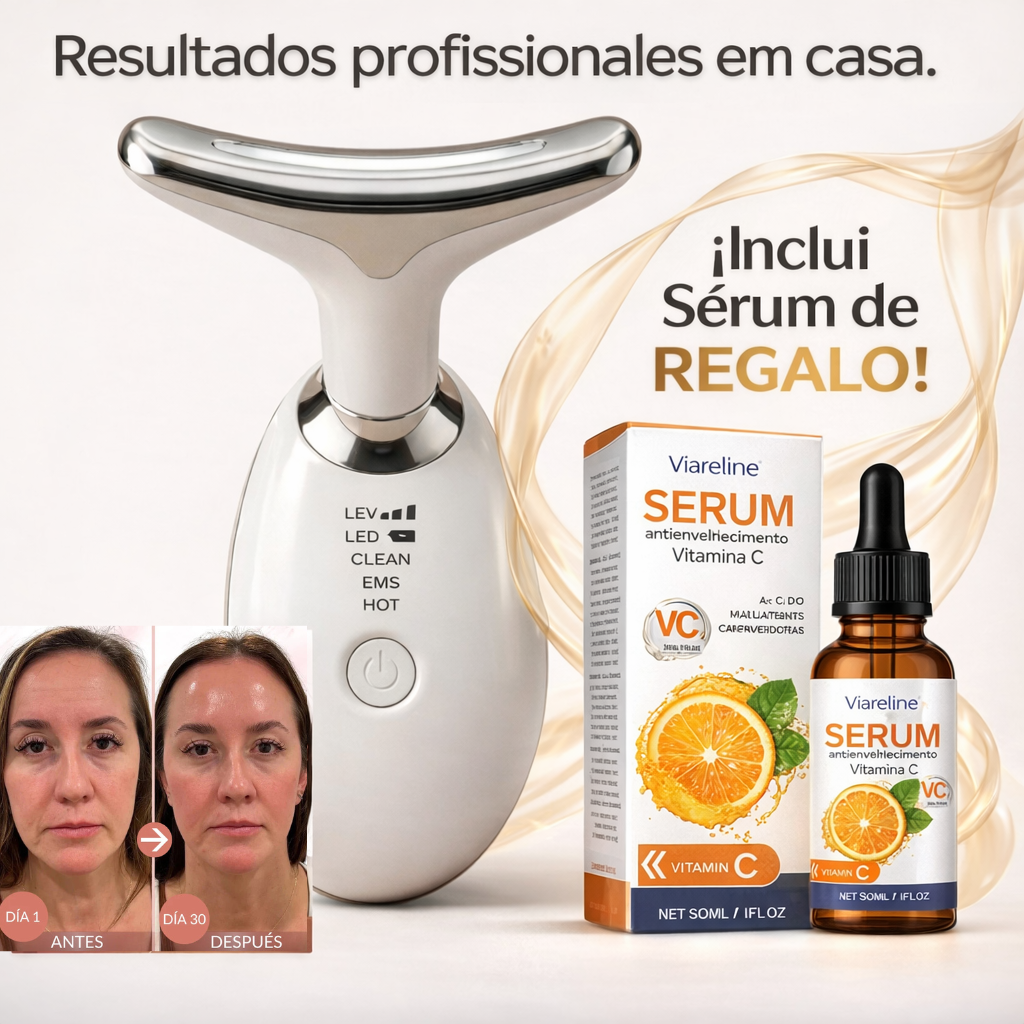 Masajeador facial, para cuello y papada con vibración y LED