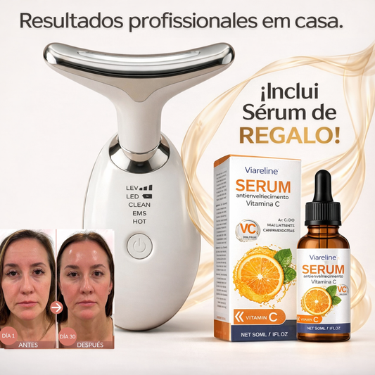 Masajeador facial, para cuello y papada con vibración y LED