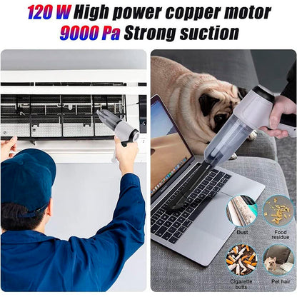 Aspirador de Mano Inalámbrico 4 en 1 con Soplador y Compresor, USB, para Hogar y Coche