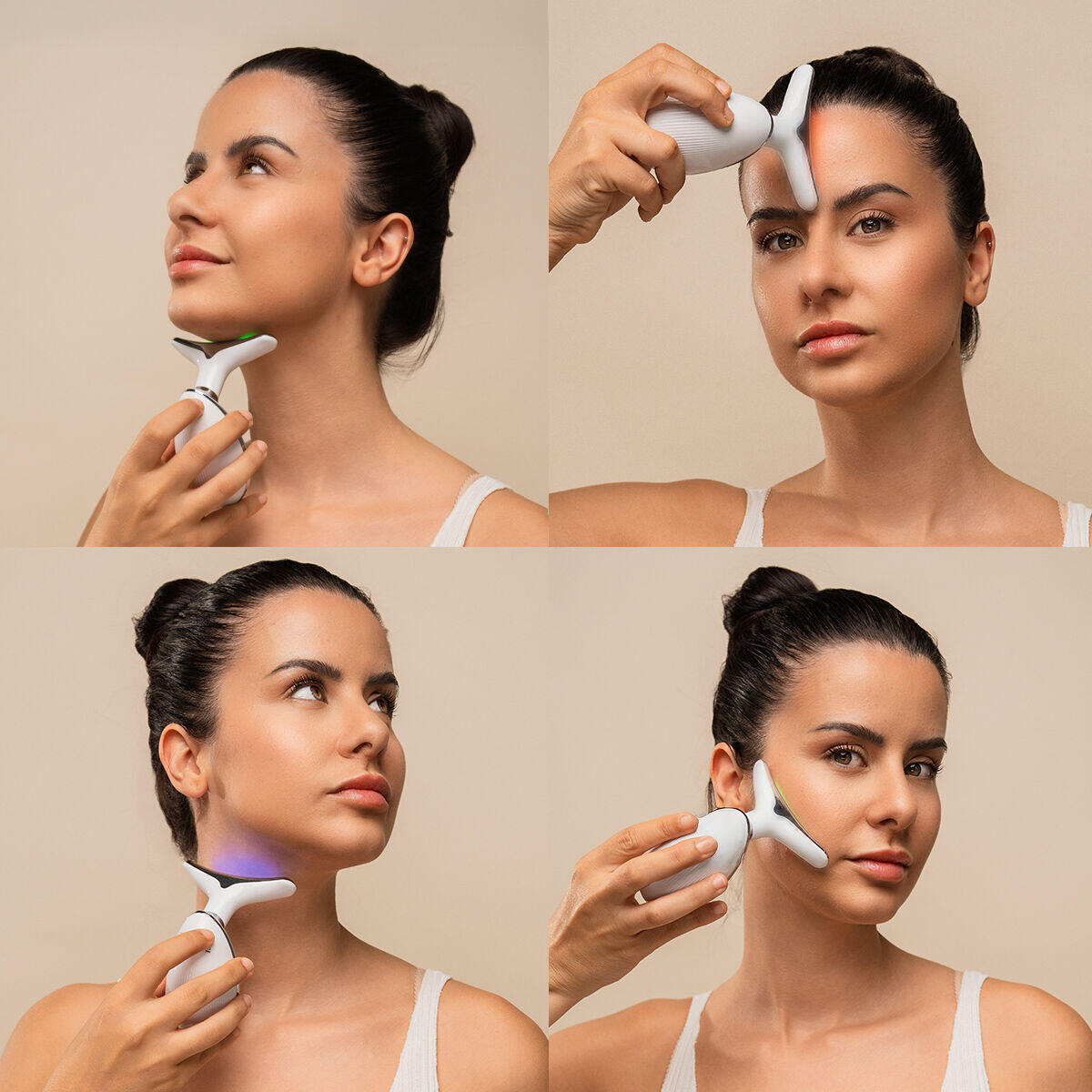 Masajeador facial eléctrico para rostro y cuello con LED, EMS y calor Selora