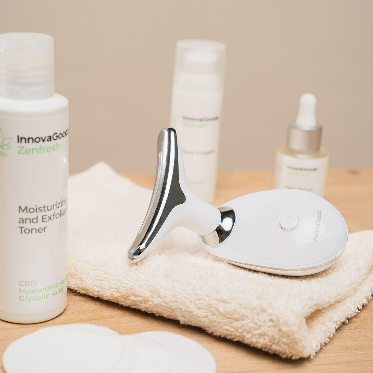Masajeador facial eléctrico para rostro y cuello con LED, EMS y calor Selora