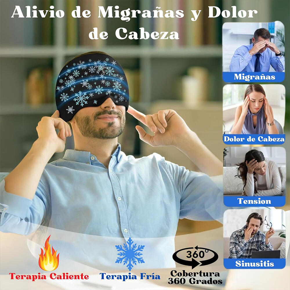 Gorro Terapéutico de Compresión para Alivio de Migrañas y Dolor de Cabeza [Frío y Calor]