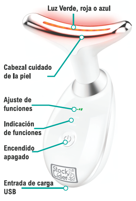 Masajeador facial, para cuello y papada con vibración y LED