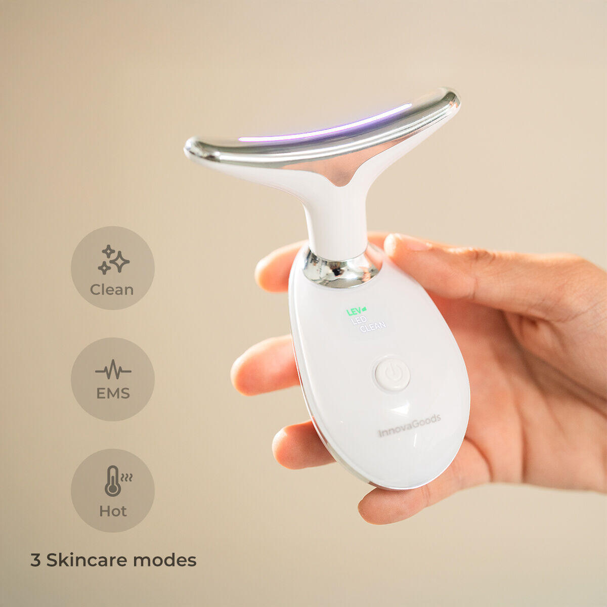 Masajeador facial eléctrico para rostro y cuello con LED, EMS y calor Selora